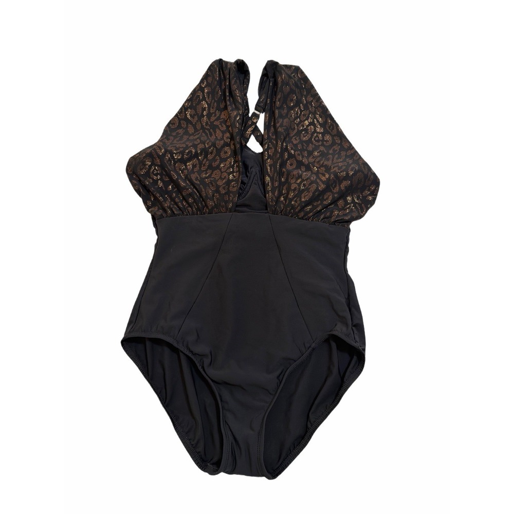 Miraclesuit Black Animal Print Slimming One Piece Swimsuit Size 12 Underwire